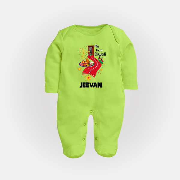 My First Diwali Doorway Celebration Full Body Suit  - LIME GREEN - New Born (Chest 7.5")