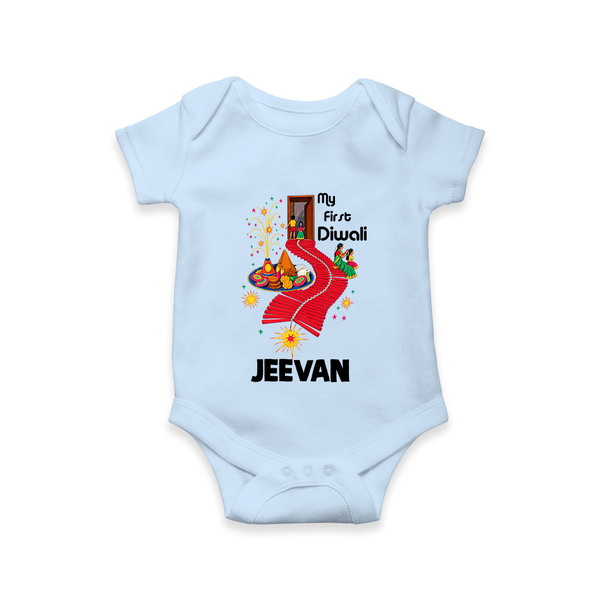 My First Diwali Doorway Celebration Romper  - BABY BLUE - New Born (Chest 14")