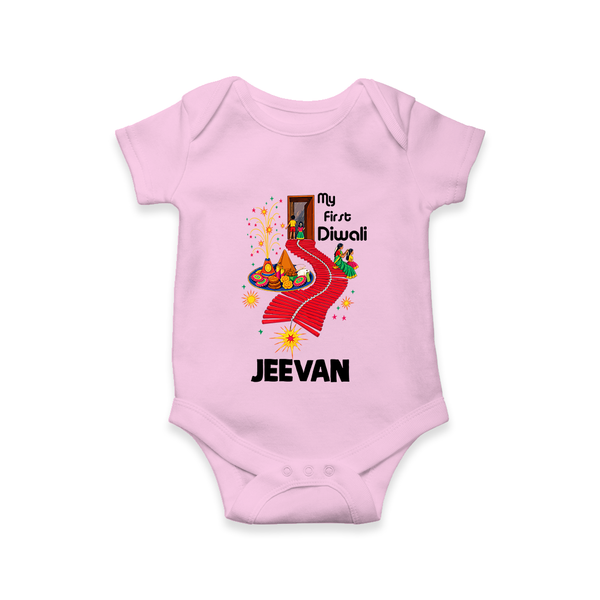 My First Diwali Doorway Celebration Romper  - BABY PINK - New Born (Chest 14")