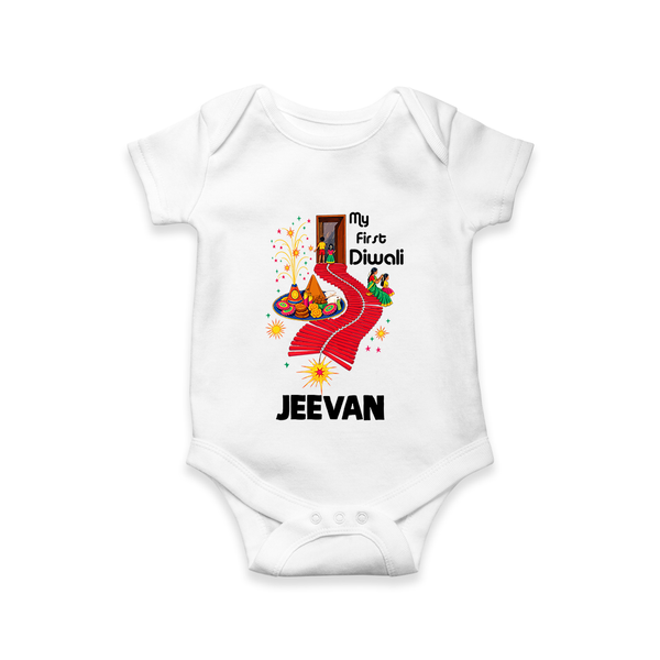 My First Diwali Doorway Celebration Romper  - WHITE - New Born (Chest 14")