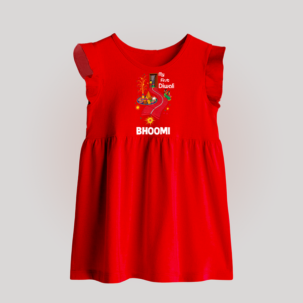 My First Diwali Doorway Celebration Baby Frock  - RED - 0 - 3 Months Old (Chest 17")
