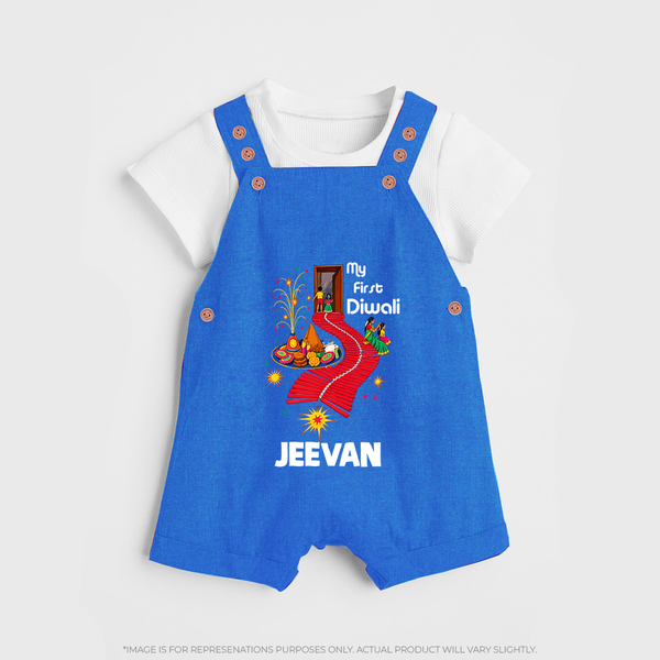 My First Diwali Doorway Celebration Dungaree  - COBALT BLUE - 0 - 5 Months Old (Chest 18")