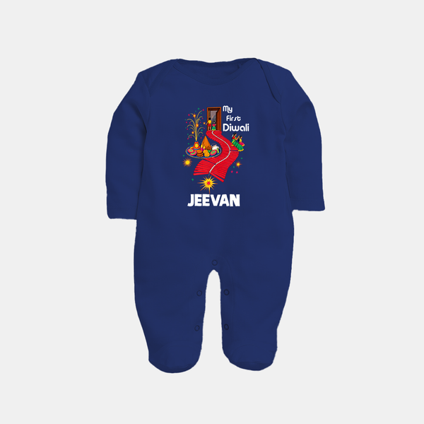 My First Diwali Doorway Celebration Full Body Suit  - NAVY BLUE - New Born (Chest 7.5")