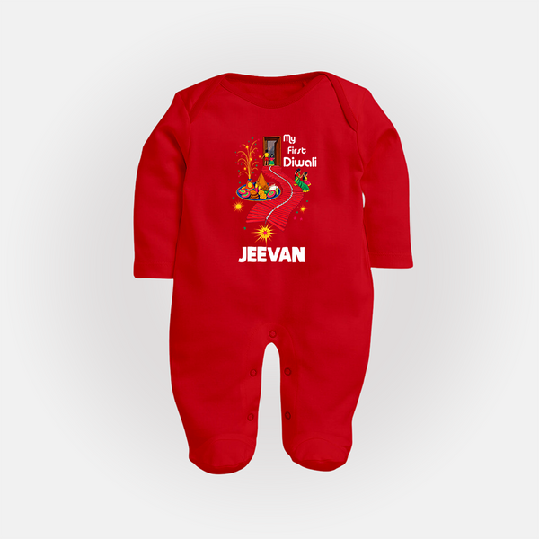 My First Diwali Doorway Celebration Full Body Suit  - RED - New Born (Chest 7.5")