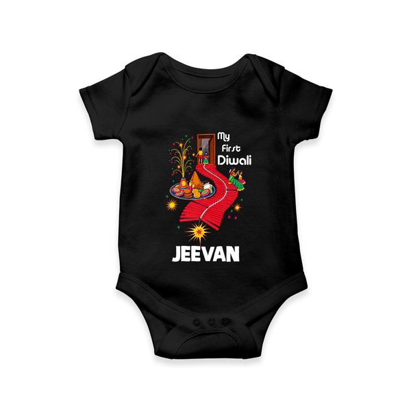 My First Diwali Doorway Celebration Romper  - BLACK - New Born (Chest 14")