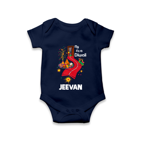 My First Diwali Doorway Celebration Romper  - NAVY BLUE - New Born (Chest 14")