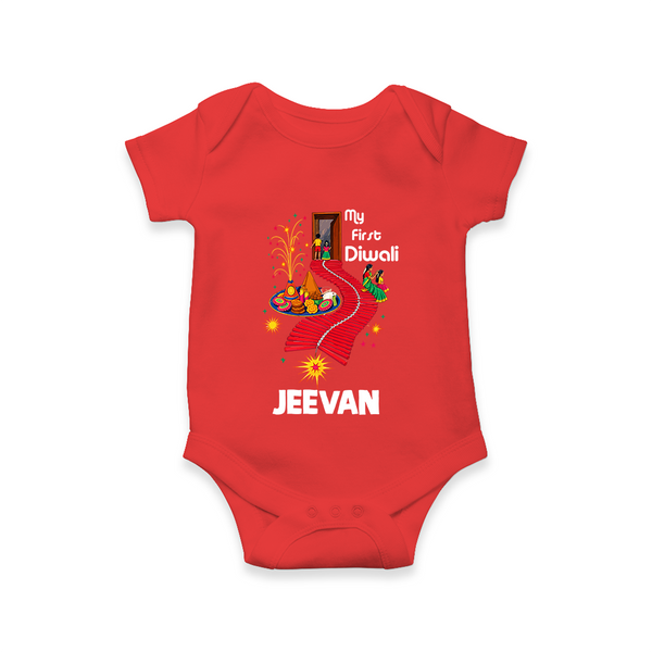 My First Diwali Doorway Celebration Romper  - RED - New Born (Chest 14")