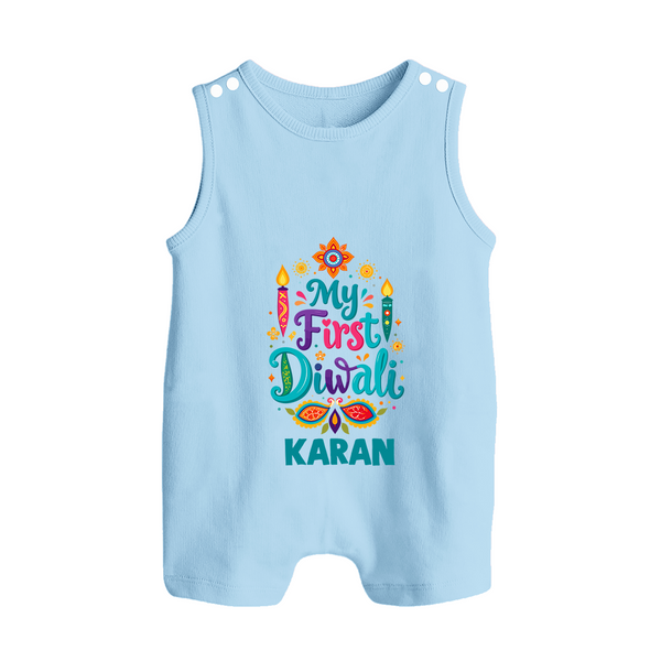 My First Diwali Festive Glow Button Romper  - BABY BLUE - New Born (Chest 18")