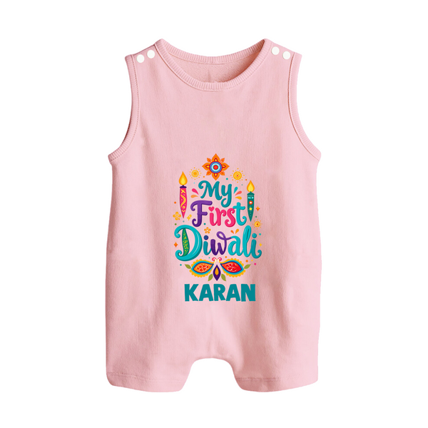 My First Diwali Festive Glow Button Romper  - BABY PINK - New Born (Chest 18")