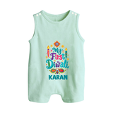 My First Diwali Festive Glow Button Romper  - MINT GREEN - New Born (Chest 18")
