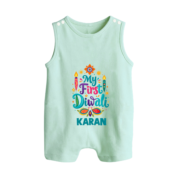 My First Diwali Festive Glow Button Romper  - MINT GREEN - New Born (Chest 18")
