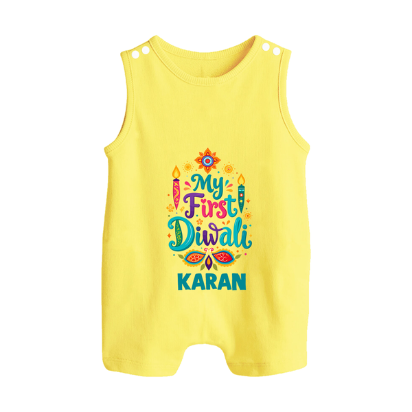 My First Diwali Festive Glow Button Romper  - PASTEL YELLOW - New Born (Chest 18")