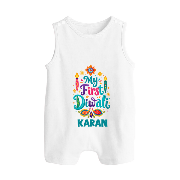 My First Diwali Festive Glow Button Romper  - WHITE - New Born (Chest 18")