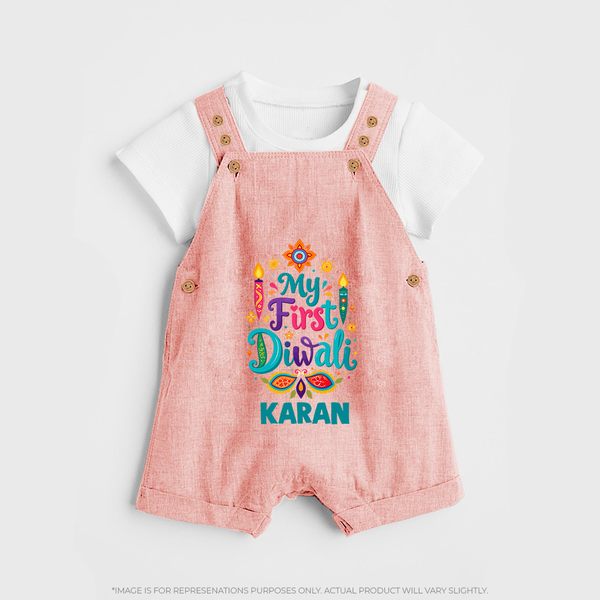 My First Diwali Festive Glow Dungaree  - PEACH - 0 - 5 Months Old (Chest 18")
