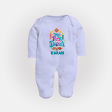 My First Diwali Festive Glow Full Body Suit  - BABY BLUE - New Born (Chest 7.5")