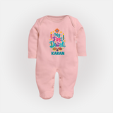 My First Diwali Festive Glow Full Body Suit  - BABY PINK - New Born (Chest 7.5")