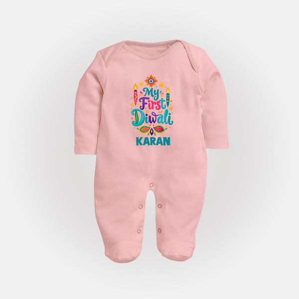 My First Diwali Festive Glow Full Body Suit  - BABY PINK - New Born (Chest 7.5")