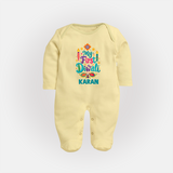 My First Diwali Festive Glow Full Body Suit  - PASTEL YELLOW - New Born (Chest 7.5")