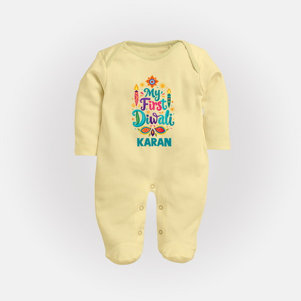 My First Diwali Festive Glow Full Body Suit  - PASTEL YELLOW - New Born (Chest 7.5")