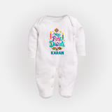 My First Diwali Festive Glow Full Body Suit  - WHITE - New Born (Chest 7.5")