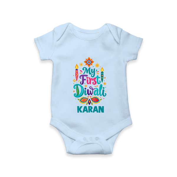 My First Diwali Festive Glow Romper  - BABY BLUE - New Born (Chest 14")