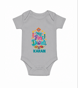 My First Diwali Festive Glow Romper  - GREY - New Born (Chest 14")