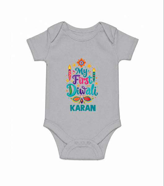 My First Diwali Festive Glow Romper  - GREY - New Born (Chest 14")