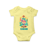 My First Diwali Festive Glow Romper  - PASTEL YELLOW - New Born (Chest 14")