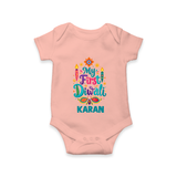 My First Diwali Festive Glow Romper  - PEACH - New Born (Chest 14")