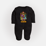 My First Diwali Festive Glow Full Body Suit  - BLACK - New Born (Chest 7.5")