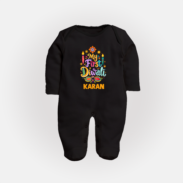 My First Diwali Festive Glow Full Body Suit  - BLACK - New Born (Chest 7.5")