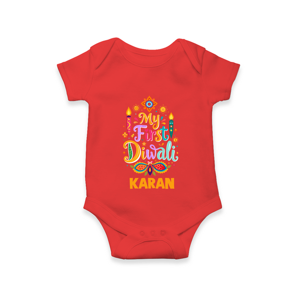 My First Diwali Festive Glow Romper  - RED - New Born (Chest 14")