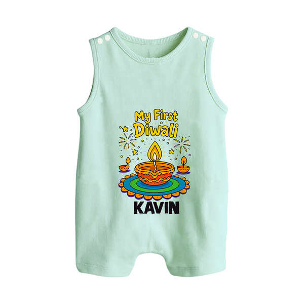 My First Diwali Diya Celebration Button Romper  - MINT GREEN - New Born (Chest 18")