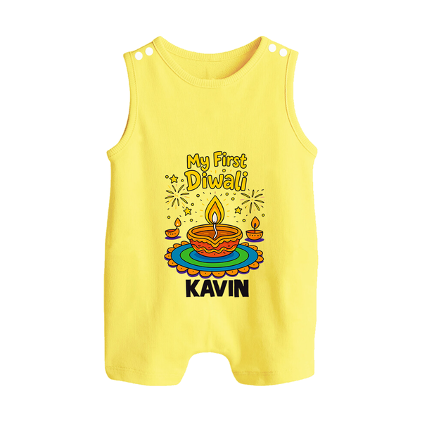 My First Diwali Diya Celebration Button Romper  - PASTEL YELLOW - New Born (Chest 18")