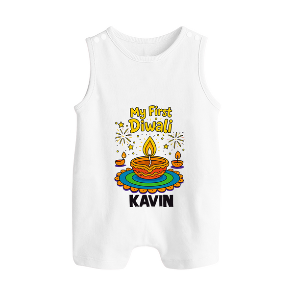 My First Diwali Diya Celebration Button Romper  - WHITE - New Born (Chest 18")