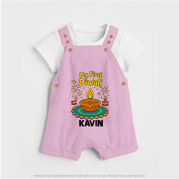 My First Diwali Diya Celebration Dungaree  - BABY PINK - 0 - 5 Months Old (Chest 18")