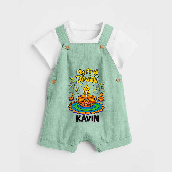 My First Diwali Diya Celebration Dungaree  - MINT GREEN - 0 - 5 Months Old (Chest 18")