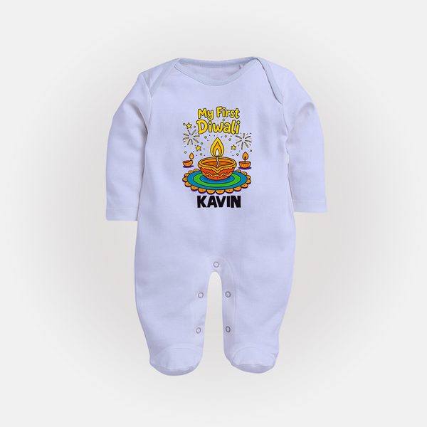 My First Diwali Diya Celebration Full Body Suit  - BABY BLUE - New Born (Chest 7.5")