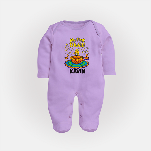 My First Diwali Diya Celebration Full Body Suit  - LILAC - New Born (Chest 7.5")