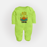 My First Diwali Diya Celebration Full Body Suit  - LIME GREEN - New Born (Chest 7.5")
