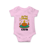 My First Diwali Diya Celebration Romper  - BABY PINK - New Born (Chest 14")