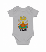 My First Diwali Diya Celebration Romper  - GREY - New Born (Chest 14")