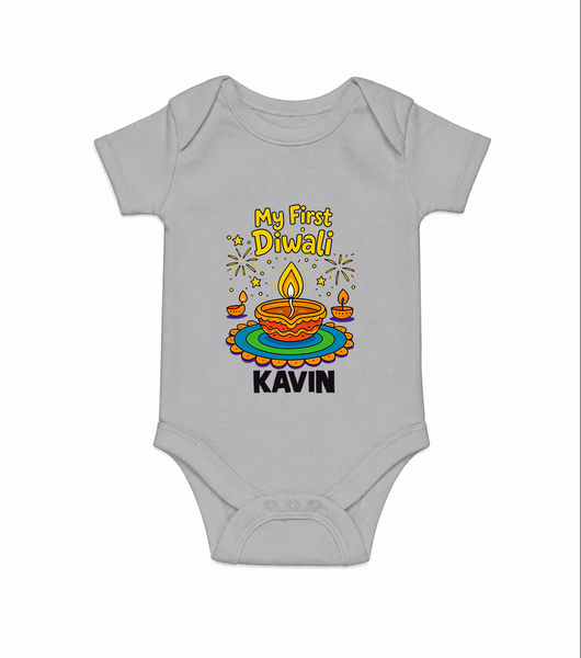 My First Diwali Diya Celebration Romper  - GREY - New Born (Chest 14")