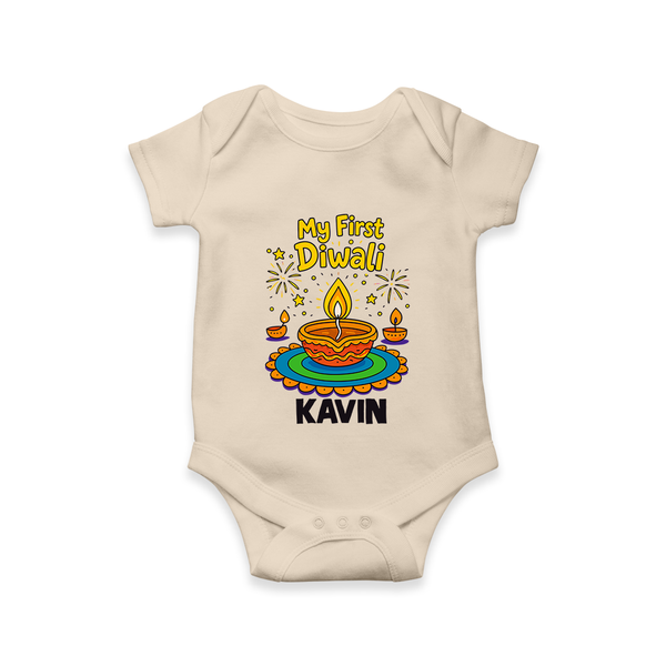 My First Diwali Diya Celebration Romper  - IVORY - New Born (Chest 14")