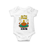 My First Diwali Diya Celebration Romper  - WHITE - New Born (Chest 14")