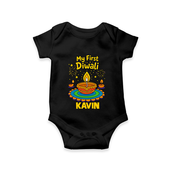My First Diwali Diya Celebration Romper  - BLACK - New Born (Chest 14")