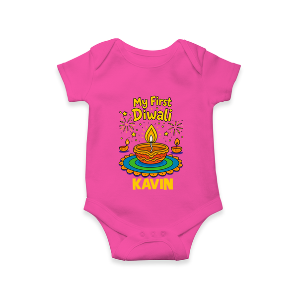 My First Diwali Diya Celebration Romper  - HOT PINK - New Born (Chest 14")