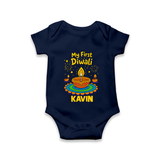 My First Diwali Diya Celebration Romper  - NAVY BLUE - New Born (Chest 14")