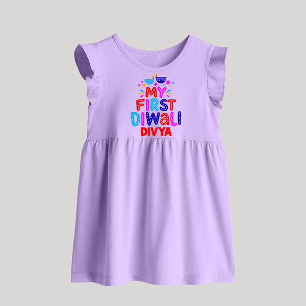 My First Diwali Colorful Lights Baby Frock  - LILAC - 0 - 3 Months Old (Chest 17")