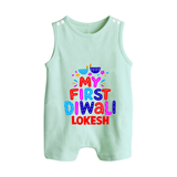 My First Diwali Colorful Lights Button Romper  - MINT GREEN - New Born (Chest 18")